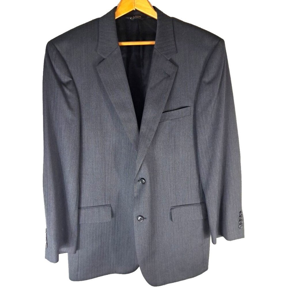 Mens Jos A Bank Signature Blazer Sports Coat Wool Gray Herringbone Business 44L - Picture 1 of 6